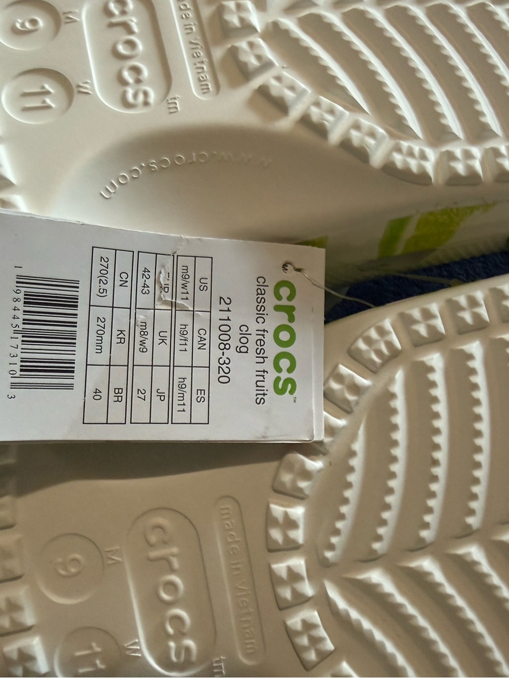 CROCS White Clogs with Green Lime Print - Picture 3 of 12
